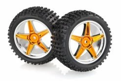06026B | HSP 2.3" Rear Buggy Tyres On Orange Chrome Rims - Wheels 2Pcs