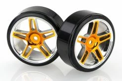 07003B | HSP 1.9" Drift Tyres On Orange Chrome Rims - Wheels 2Pcs