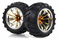 08010D | HSP 2.8" Off Road V-Groove Tyres On Orange Chrome Rims - Wheels 2Pcs
