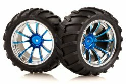 08010G | HSP 2.8" Off Road V-Groove Tyres On 10 Spoke Chrome Blue Rims - Wheels 2Pcs