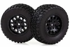 70207 | HSP 2.2/3.0" Off Road Tyres On Black Spoke Rims - Glued Short Course Wheels W/ Foam 2Pcs