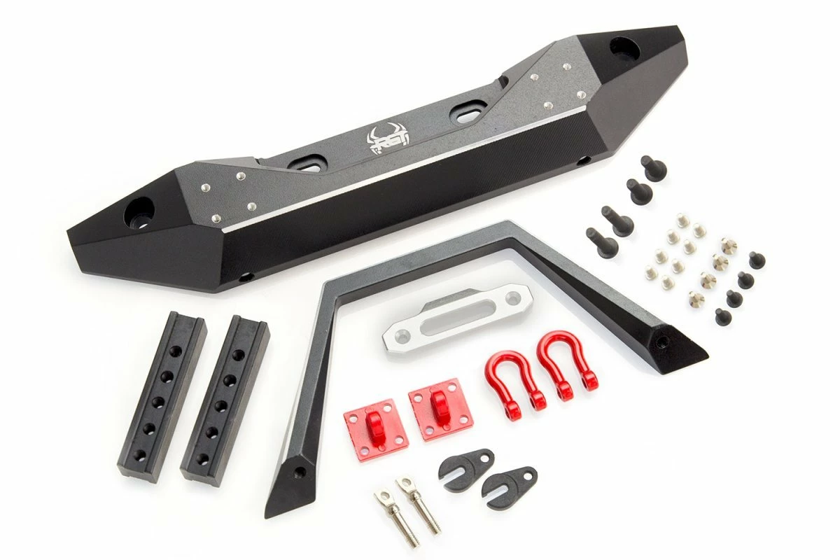 P860031 | HSP Black Aluminium Front Bumper Set W/ Red D-Ring Tow Shackles & Hardware 3 P860031 | HSP Black Aluminium Front Bumper Set W/ Red D-Ring Tow Shackles & Hardware